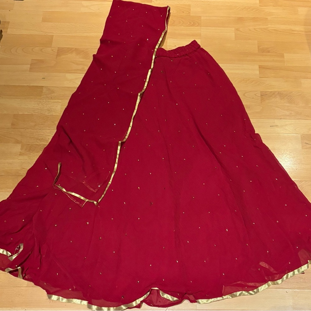 Elegant Red Skirt with Gold border